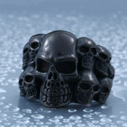 bague de motard pour homme, en acier inoxydable 316L multiples tête de mort - modèle noir