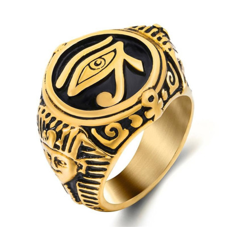 Bague avec symbole de l'œil du faucon égyptien en acier inoxydable