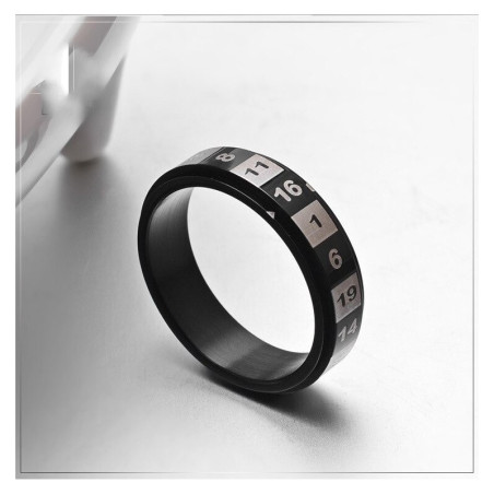 Bague rotative Lucky Number en acier inoxydable - modèle noir