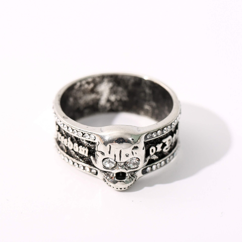 Bague motard Tête de mort avec incrption La liberté ou la mort !