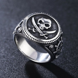 Chevalière crâne de Pirate sur sabres croisés acier inoxydable 316L !