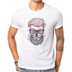T Shirt à manches courtes pour hommes 100% coton Tête de Mort Hipster à Lunettes