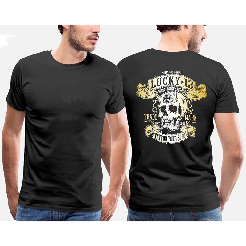 Tshirt tête de mort Lucky 13 à manches courtes pour homme et femme
