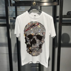 Magnifique Tshirt tête de mort en strass slim fit blanc