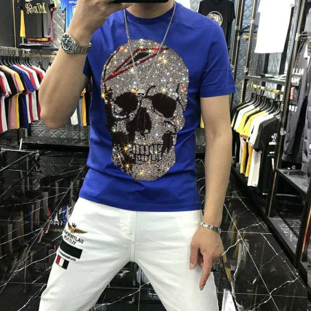 Tshirt tête de mort en strass slim fit