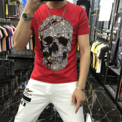 Tshirt tête de mort en strass slim fit