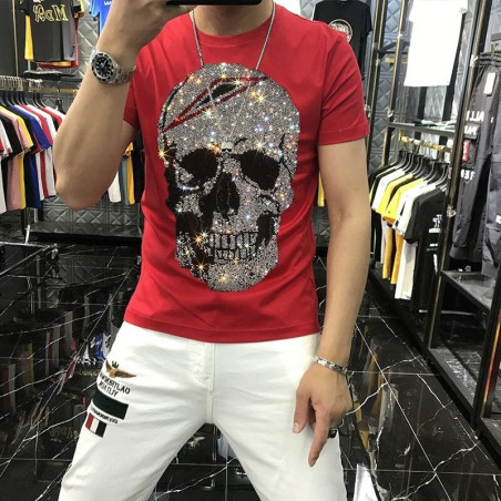 Tshirt tête de mort en strass slim fit