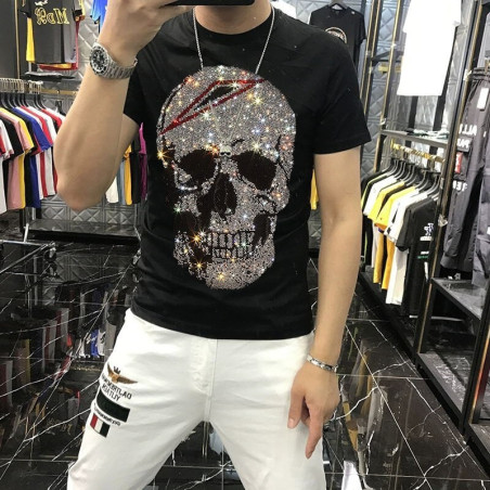 Tshirt tête de mort en strass slim fit