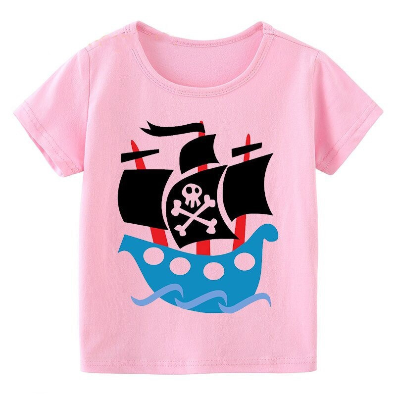 Magnifique T-shirt de Pirates enfant  à manches courtes et col rond pour fille