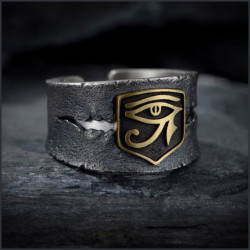 Bague ajustable rétro couleur or et argent Oeil d'Horus Oeil oudjat vue dessous