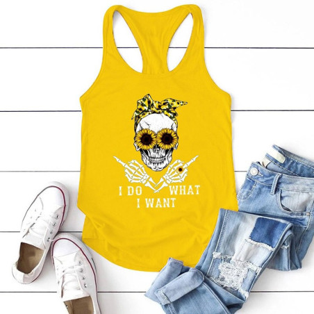 Débardeur tête de mort crâne fleuri "I Do what I Want!" pour femmes