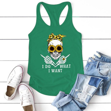Débardeur tête de mort crâne fleuri "I Do what I Want!" pour femmes