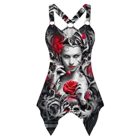 Débardeur sans manches tête de mort 3D Gothique pour femme