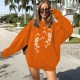 Grand Sweatshirt avec imprimé de crâne et squelette dansants pour femme orange