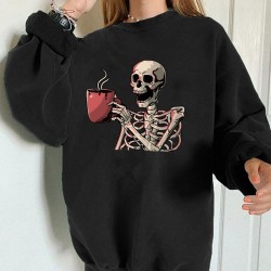 Sweatshirt motif squelette thé café pour femme noir
