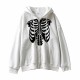 sweatshirt à capuche imprimé squelette à manches longues et fermeture éclair blanc