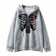 sweatshirt à capuche imprimé squelette à manches longues et fermeture éclair gris coeur rouge