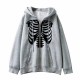 sweatshirt à capuche imprimé squelette à manches longues et fermeture éclair gris