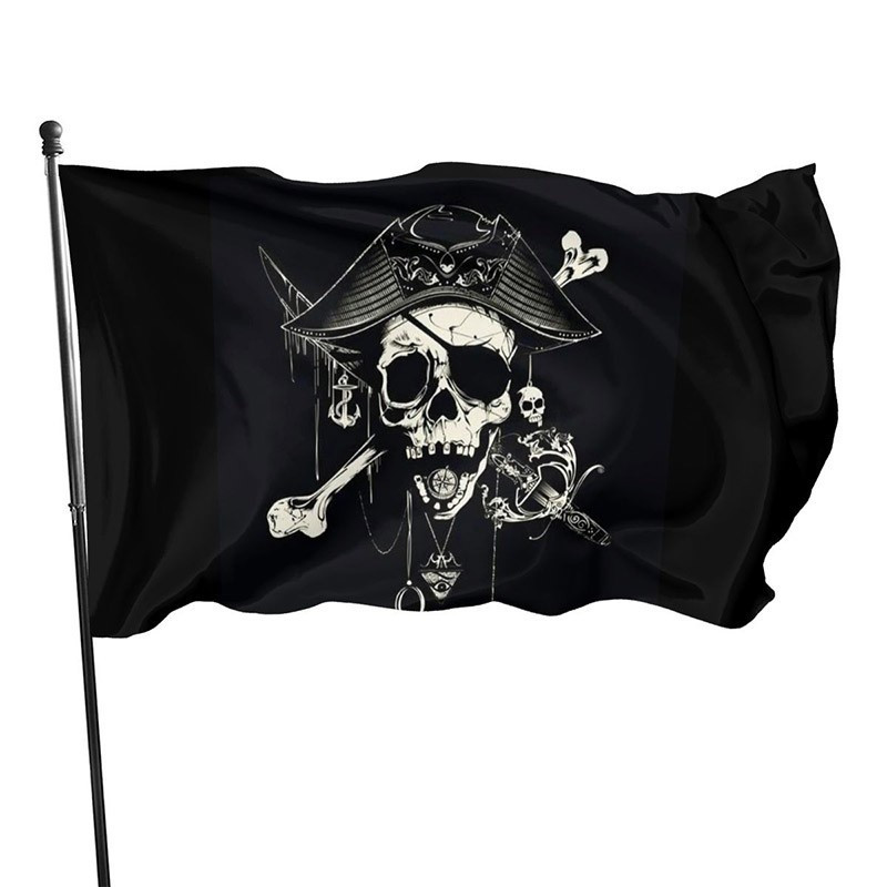 Drapeau de pirate avec os croisés et chapeau de pirate - 2 tailles