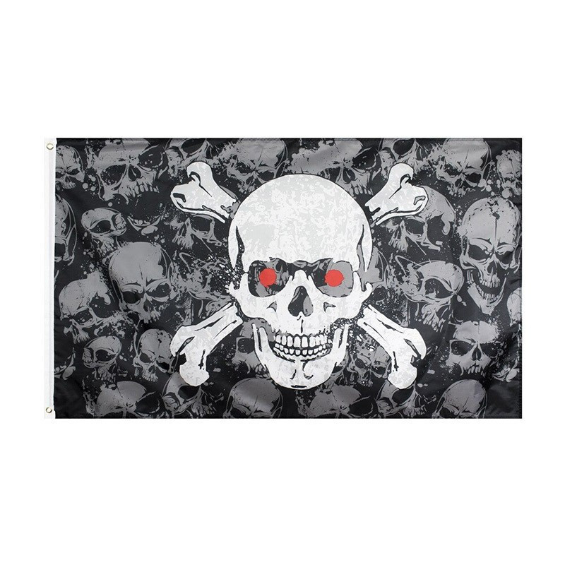 Drapeau de Pirate avec os croisés et tête de mort oeils rouges 90x150cm