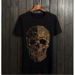 T Shirt Fashion Tete de Mort Strass pour Homme