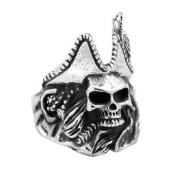 Magnifique Bague de Pirate avec chapeau de pirate en acier