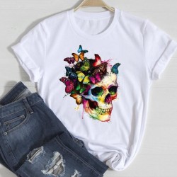 T-Shirt femme motif tête de mort et papillon multicolor - Modèle 2