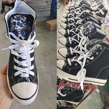 Baskets montantes tête de mort Santa Muerte en toile - Unisexe !