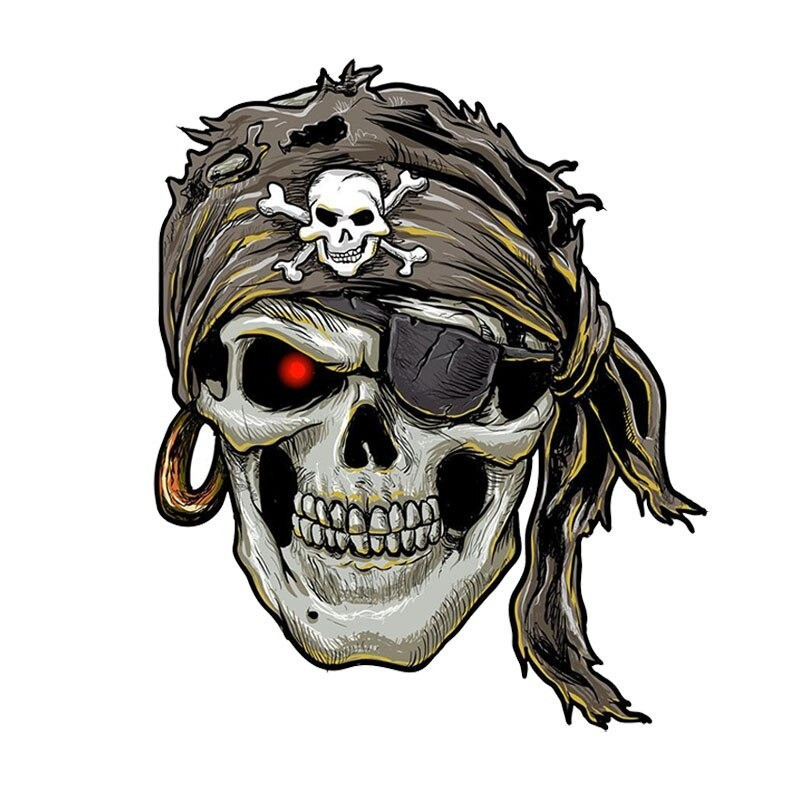 grand Autocollant tête de mort de Pirate en PVC - 12.1x14.6CM