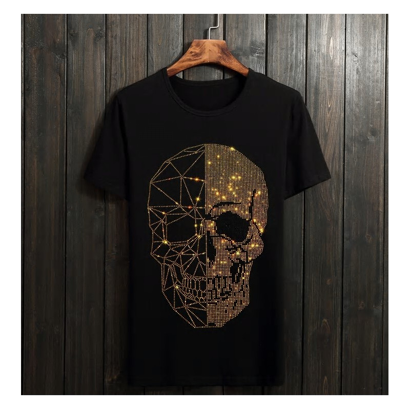 T Shirt Fashion Tete de Mort Strass Homme