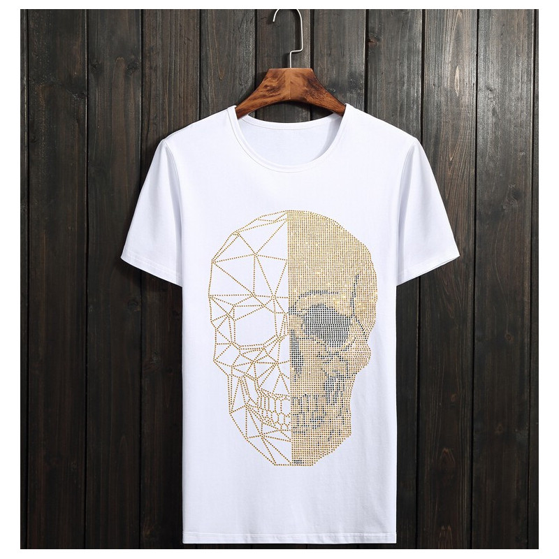 T Shirt Fashion Tete de Mort Strass Homme