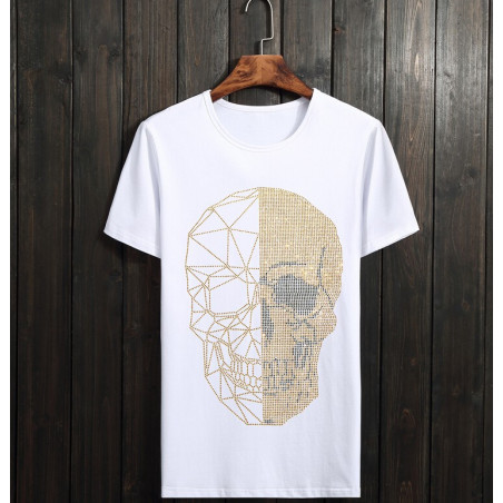T Shirt Fashion Tete de Mort Strass Homme