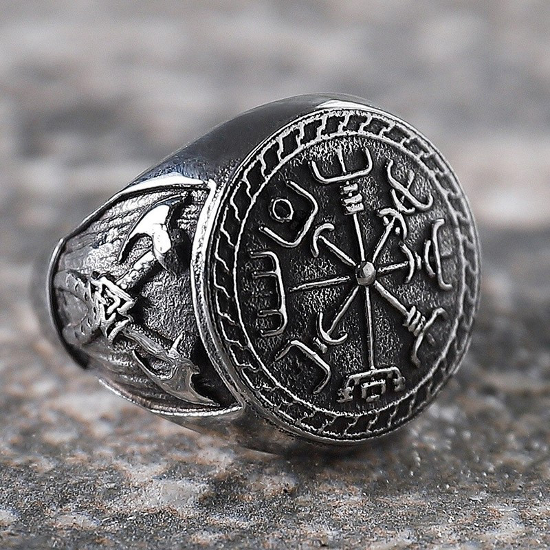 Bague Viking en acier inoxydable avec motif Double hache