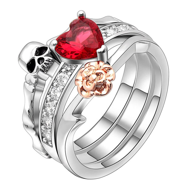 Bague Tete de Mort Rubis Rouge pour femme