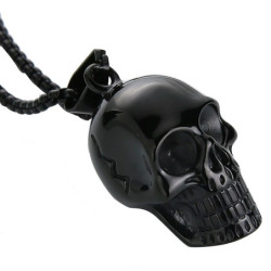 Collier Pendentif Tête de Mort Crâne Rieur - couleur Noir