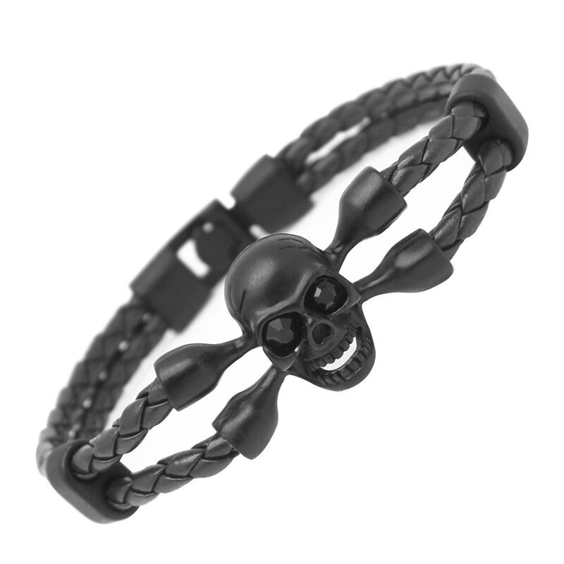 Bracelet Cuir Tete de Mort Maudit pour Homme ou Femme