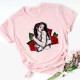 T-Shirt tête de mort Santa Muerte à fleurs roses pour Femme modele 2 rose