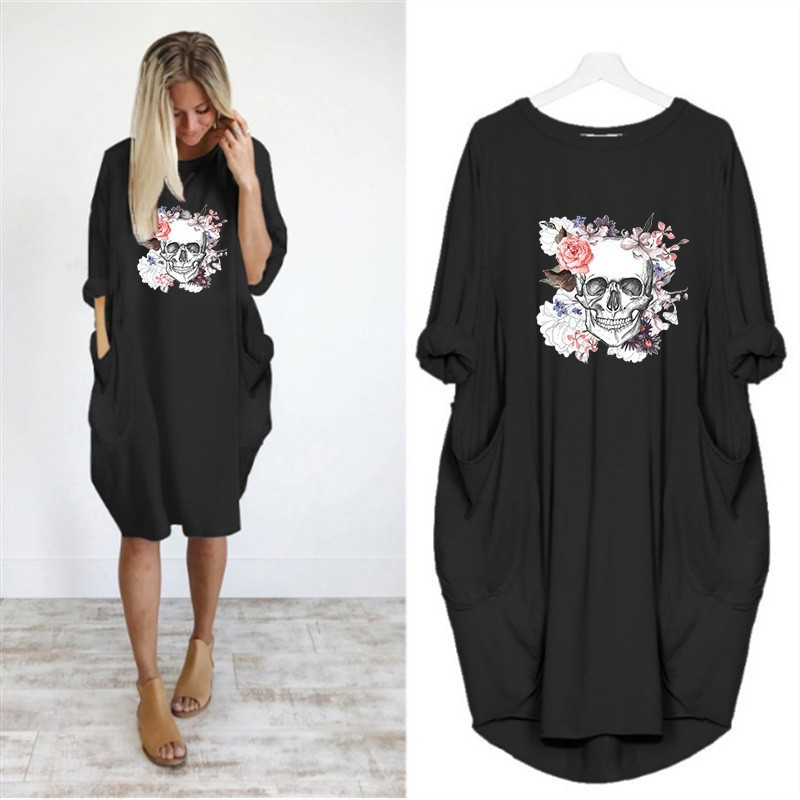 Robe Tete de Mort Fleurie Femme