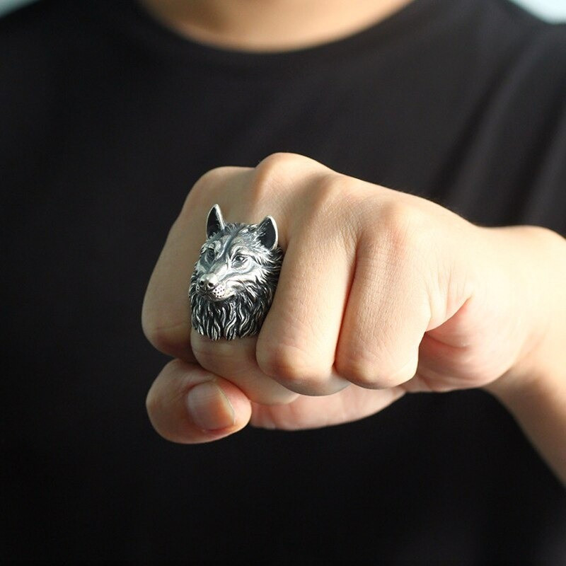 Bague Tête de loup Nordique Viking  acier inoxydable 316L