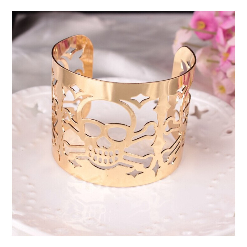 Grand Bracelet Tête de Mort Acier pour Femme