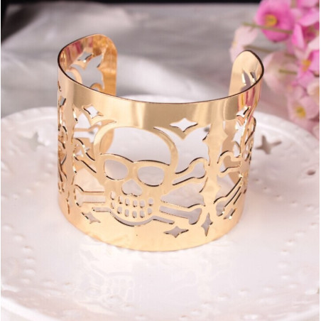 Grand Bracelet Tête de Mort Acier pour Femme