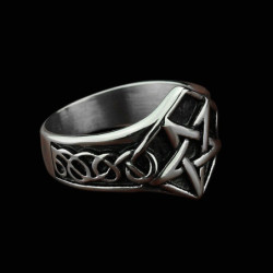 Bague pentagramme Viking en acier inoxydable vue côté