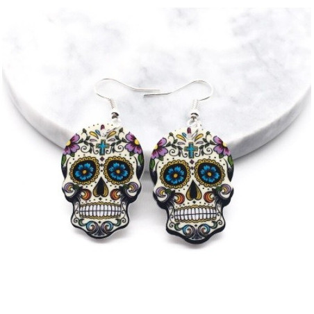 Détails des Boucles d'Oreilles Tête de Mort Mexicaine