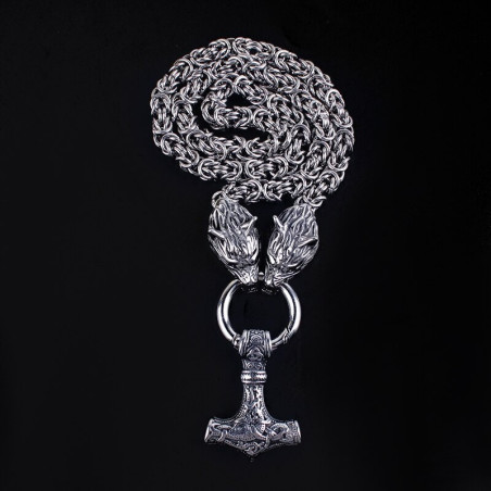 Magnifique Collier Viking avec pendentif tête de loup