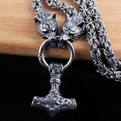 Collier Viking avec pendentif tête de loup - modèle argent