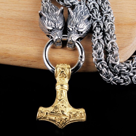 Collier Viking avec pendentif tête de loup - modèle or