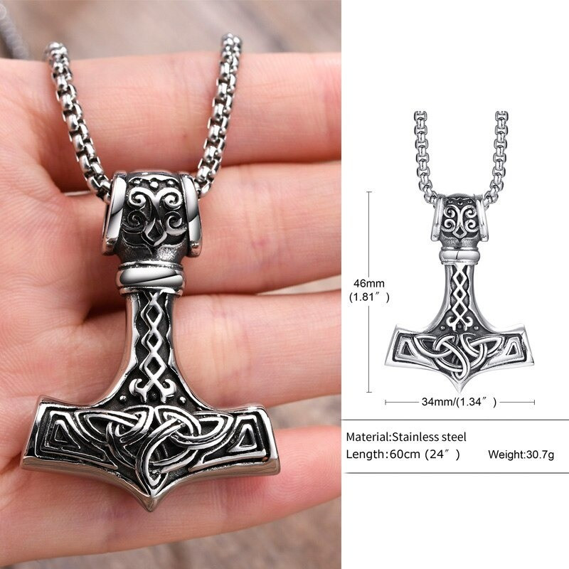 Collier Viking avec pendentif marteau de Thor en acier inoxydable - modèle 1