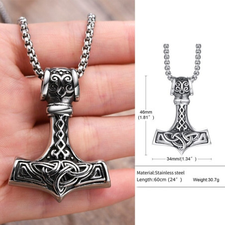 Collier Viking avec pendentif marteau de Thor en acier inoxydable - modèle 1