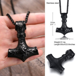 Collier Viking avec pendentif marteau de Thor en acier inoxydable - modèle 3