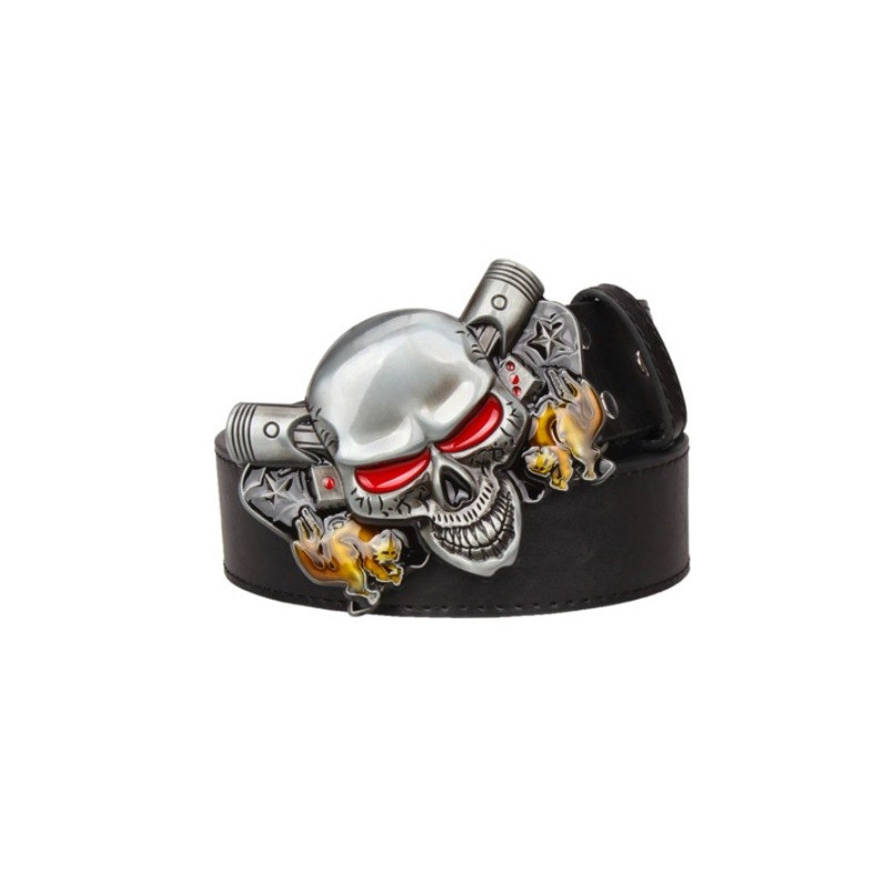 Ceinture Tête de Mort Biker couleur cuir marron